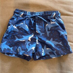 Shark Print Kids Swim Trunks - Blue
